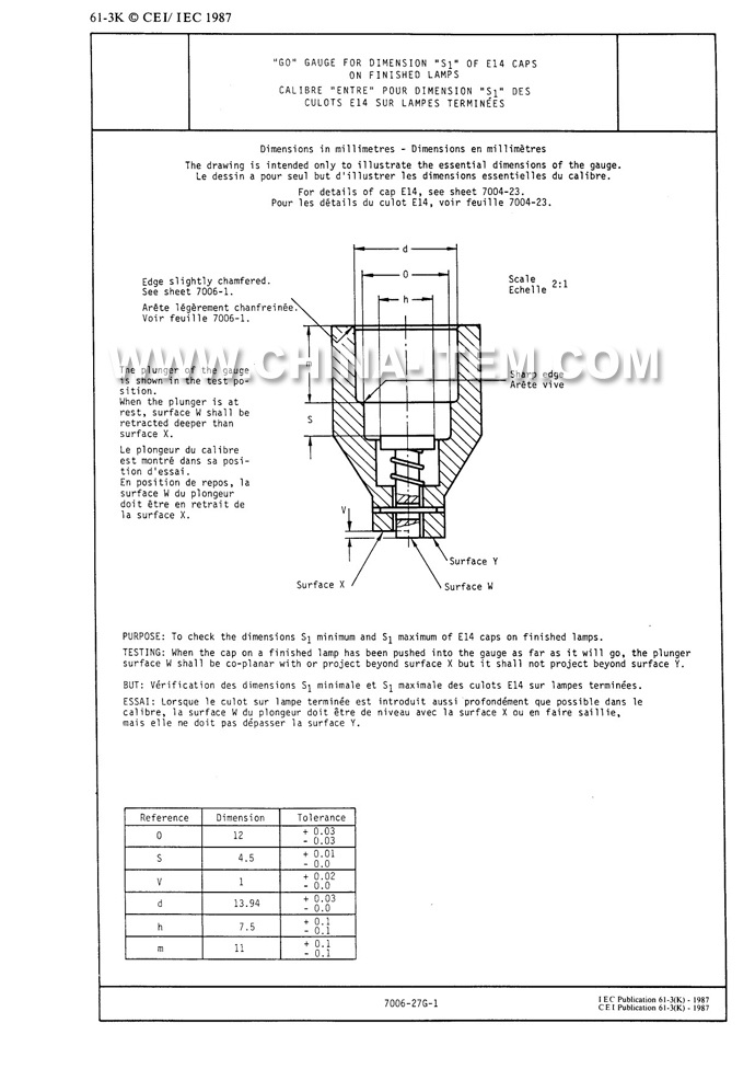 Go Gauge for Dimension S1 of E14 Caps on Finished Lamps